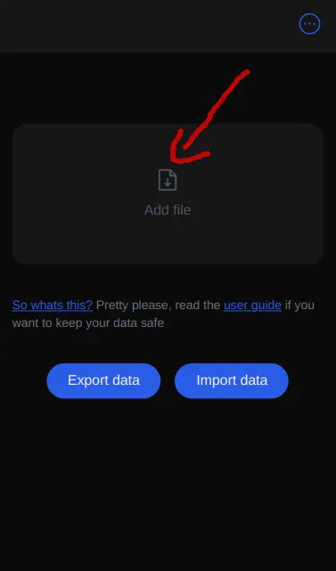 user data settings pointing to import data button