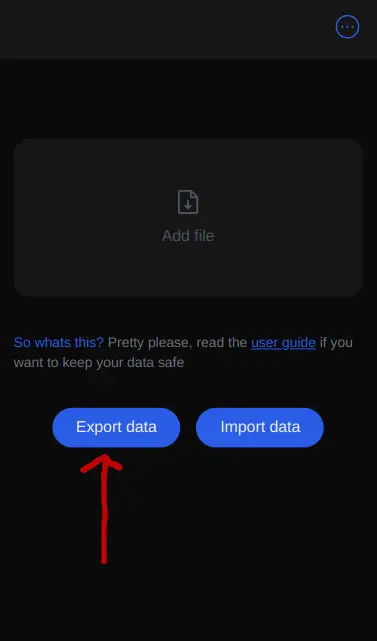 user data settings pointing to import data button